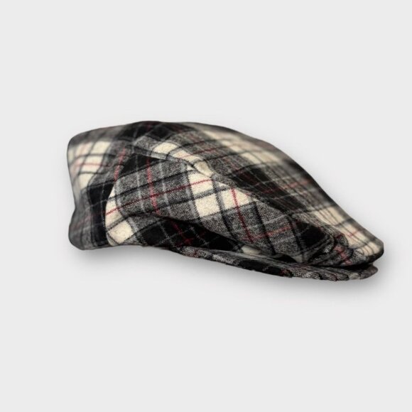 Pendleton Plaid Cap Hat Wool Paperboy EUC Retro Classic Black Cream Red - Picture 1 of 7